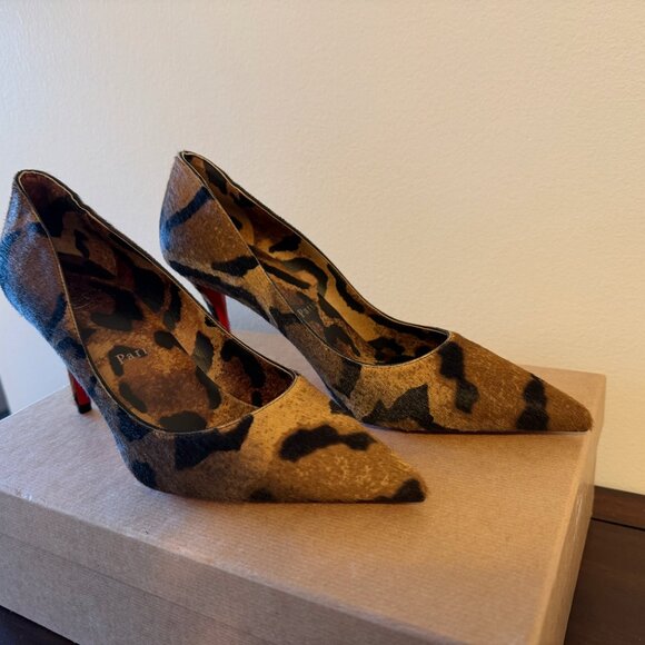 CHRISTIAN LOUBOUTIN Miss Z Leopard-printed Pony Red Sole Pumps, Size 6B - Picture 3 of 6
